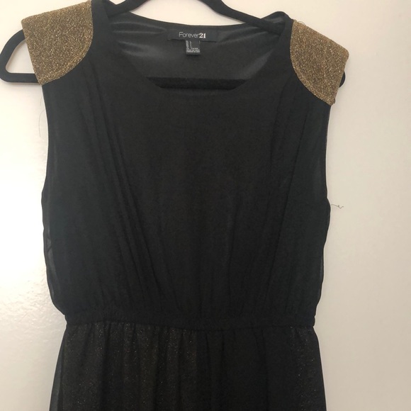 Black chiffon overlay dress with gold skirt - Picture 2 of 6